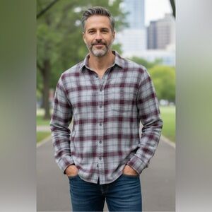 Mens Rails Brushed Lennox Heather Grey Brick Button Up